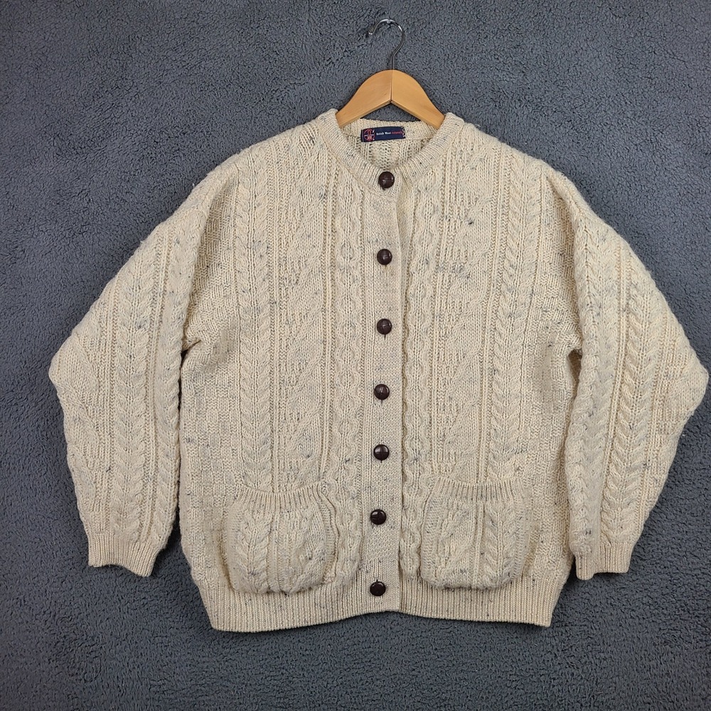 British Wool Naturally Womens Small Cream Cable Knit Cardigan Sweater 100% Wool